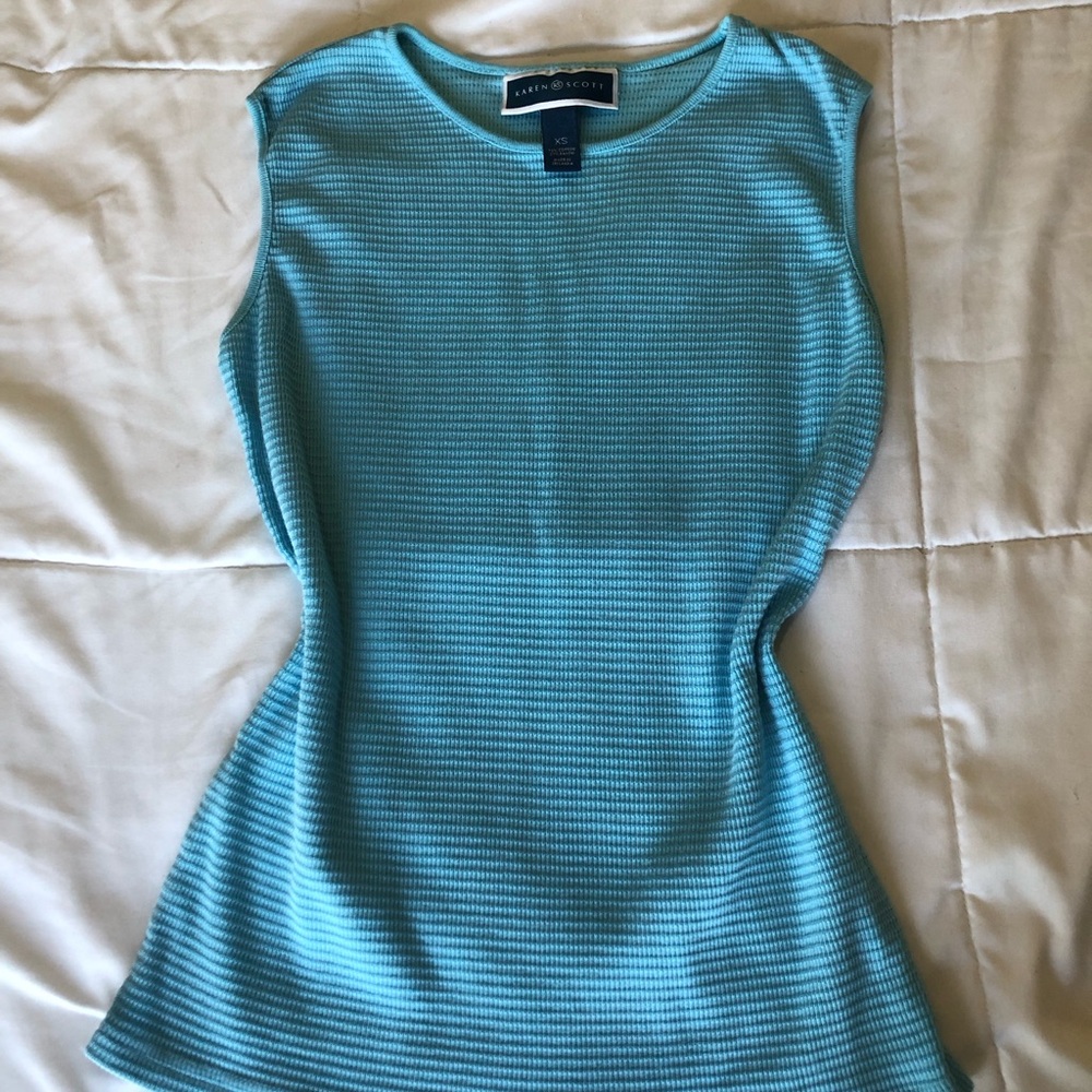 Karen Scott Sleeveless Ribbed Knit Tank - Aqua